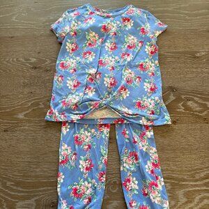Girls Sleep on it 2 piece pajama set pjs blue floral t-shirt pants size S 7/8